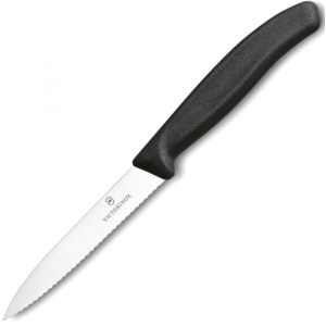6.7733 Нож victorinox для резки овощей и фруктов, лезвие волнистое с заостренным кончиком 10 см, черный Victorinox