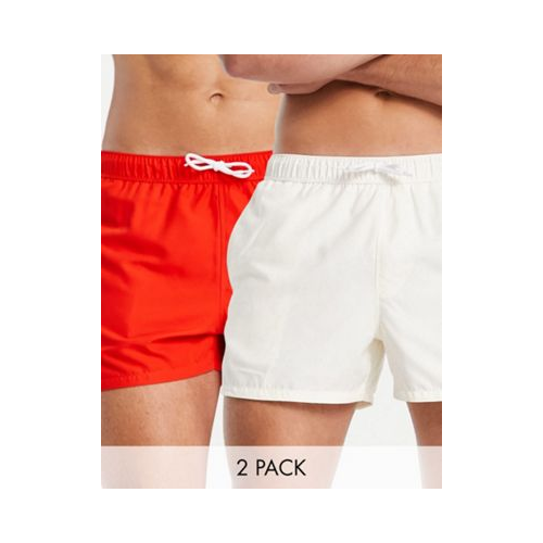 Набор из 2 коротких шорт для плавания красного и светлого цвета ASOS DESIGN - Скидка-Разноцветный