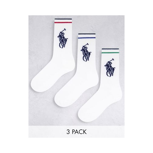 Набор из 3 пар спортивных белых носков с большим логотипом игрока в поло Polo Ralph Lauren