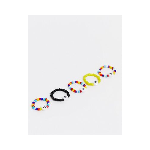 Набор из 5 колец с бусинами ASOS DESIGN Разноцветный