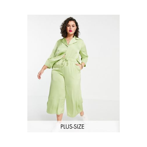 Атласная рубашка лаймового цвета свободного кроя в стиле ретро от комплекта Fashion Union Plus-Зеленый