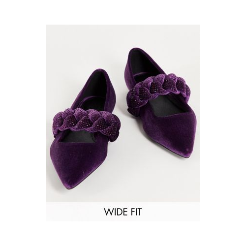 Бархатные балетки фиолетового цвета с острым носком и плетеным ремешком ASOS DESIGN Wide Fit-Фиолетовый