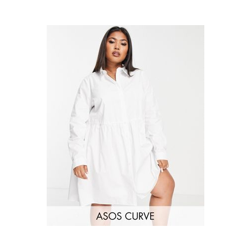 Белое хлопковое свободное платье-рубашка мини ASOS DESIGN Curve
