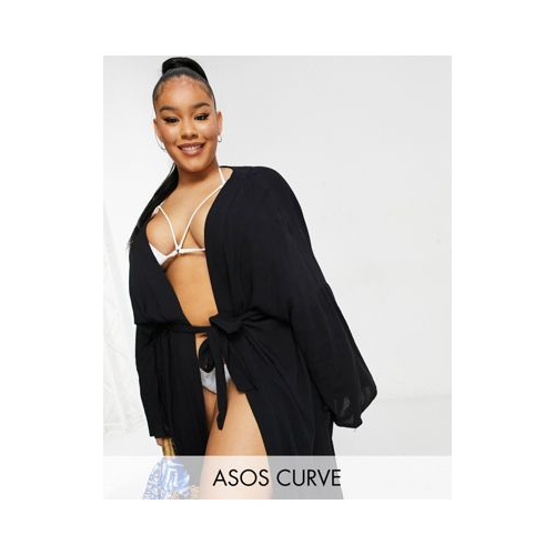 Черное пляжное кимоно ASOS DESIGN Curve-Черный цвет