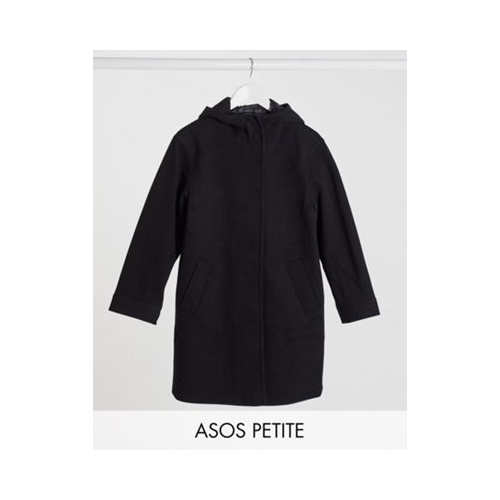 Черное фактурное пальто с капюшоном ASOS DESIGN Petite-Черный цвет