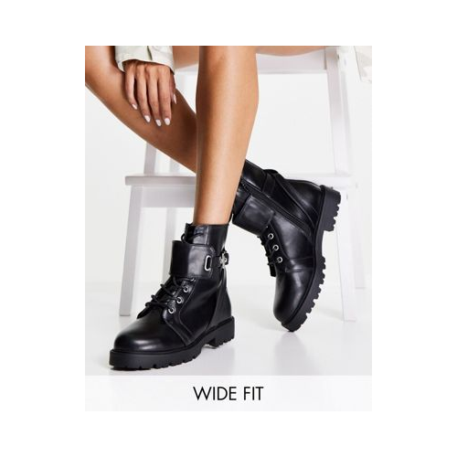 Черные ботинки для широкой стопы на шнуровке с фурнитурой ASOS DESIGN Aria-Черный цвет