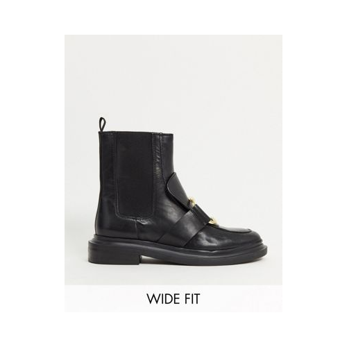 Черные ботинки для широкой стопы из премиум-кожи ASOS DESIGN-Черный цвет