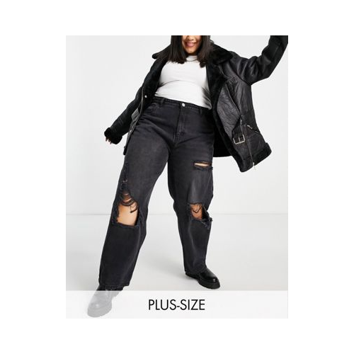 Черные широкие джинсы с декоративными дырками на коленях I Saw It First Plus-Черный цвет