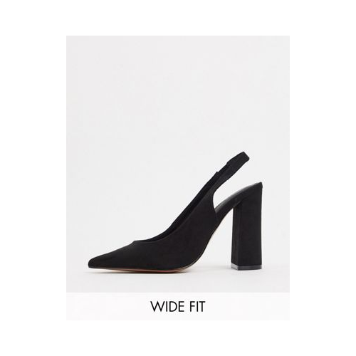 Черные туфли на высоком блочном каблуке с ремешком через пятку для широкой стопы ASOS DESIGN-Черный цвет