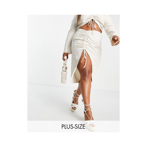 Кремовая юбка миди со сборками от комплекта In The Style Plus x Yasmine Chanel Белый