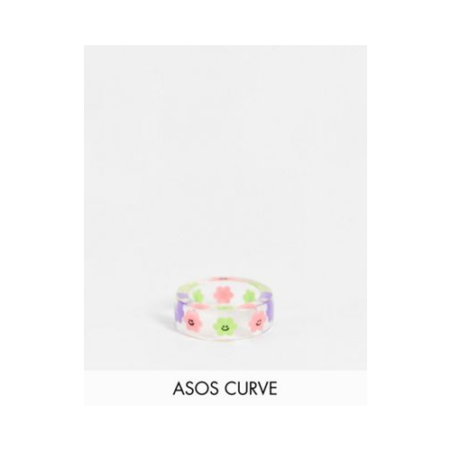 Прозрачное пластмассовое кольцо с цветочками ASOS DESIGN Curve