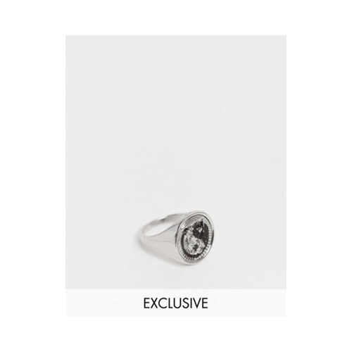 Серебристое кольцо-печатка с гравировкой символа инь-ян Reclaimed Vintage Inspired