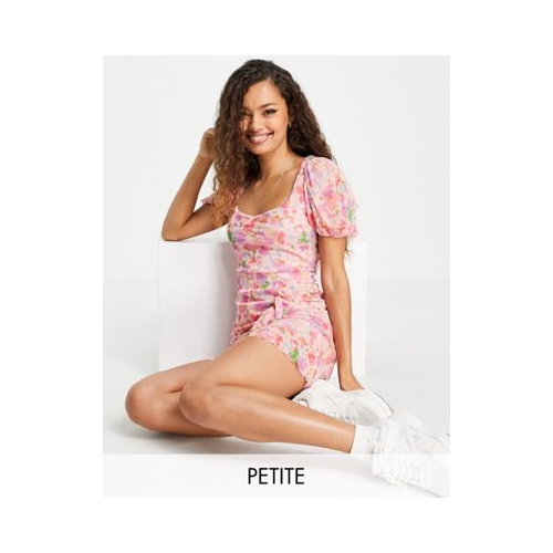 Сетчатое платье мини с акварельным цветочным принтом Miss Selfridge Petite-Розовый