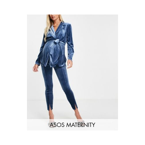 Синие узкие бархатные брюки для беременных ASOS DESIGN Maternity Голубой