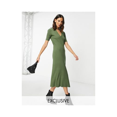 Трикотажное платье миди теплого оттенка цвета хаки Reclaimed Vintage Inspired-Зеленый