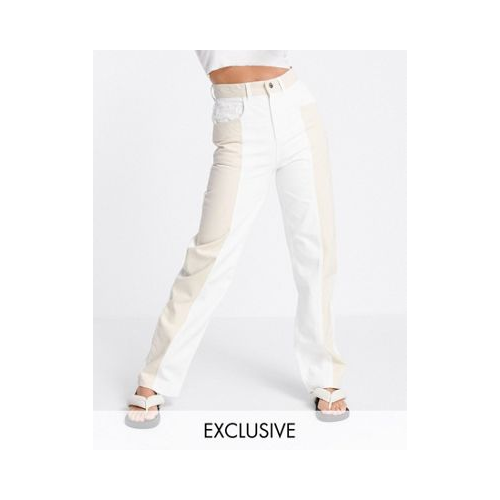 Винтажные джинсы мужского фасона в стиле 90-х с дизайном колор блок цвета экрю и песочного цвета Reclaimed Vintage Inspired Белый