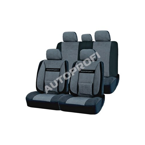 Чехлы AUTOPROFI COMFORT для передних и задних сидений, велюр, черный/серый цвет, 11 предметов